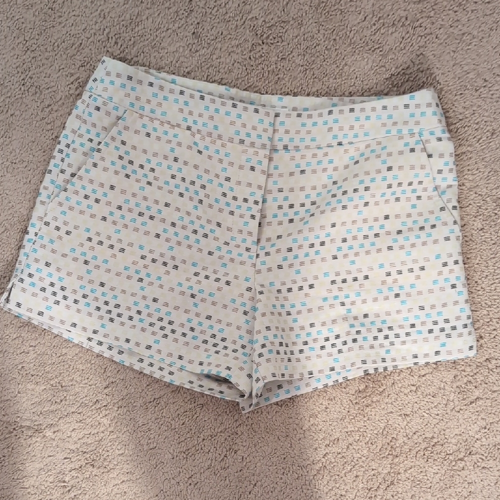 Trina Turk Cream and Blue Patterned Shorts